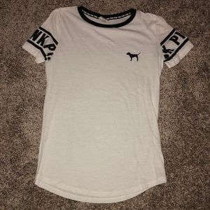 white pink brand tee